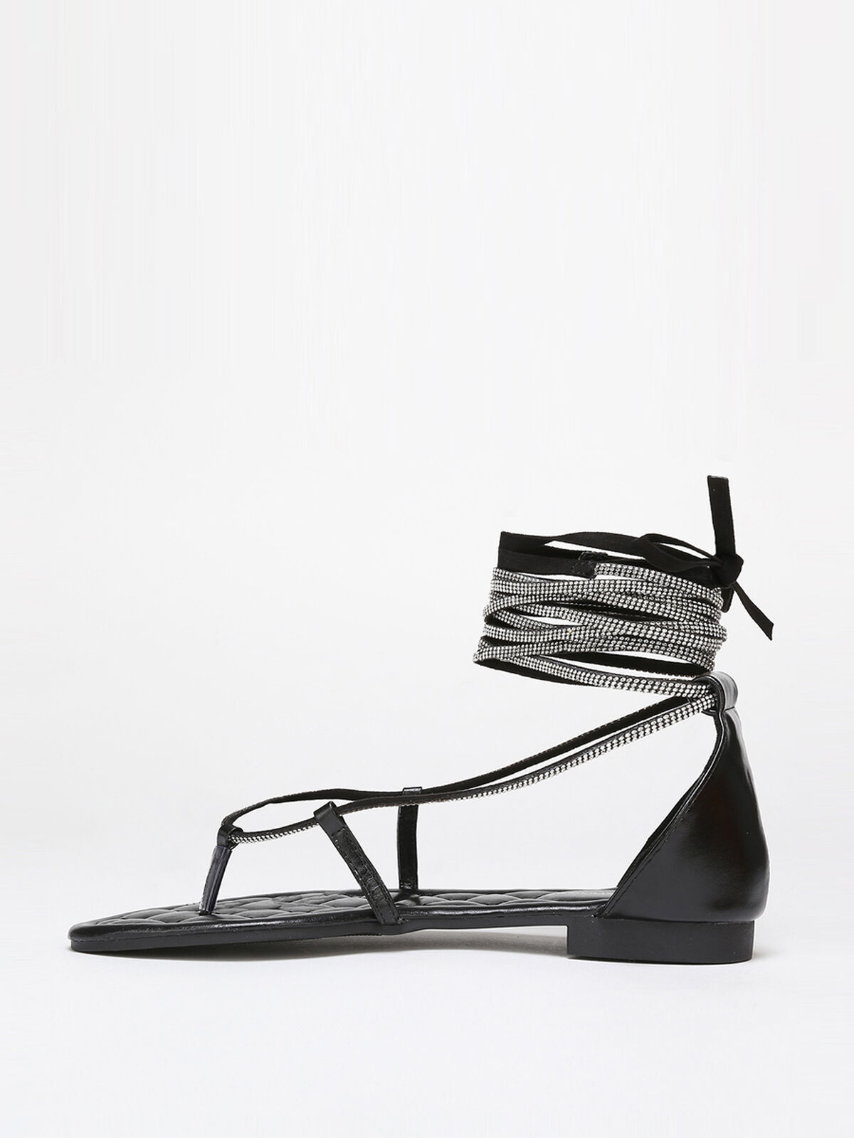 Sandales avec lacets en strass à nouer- Noir