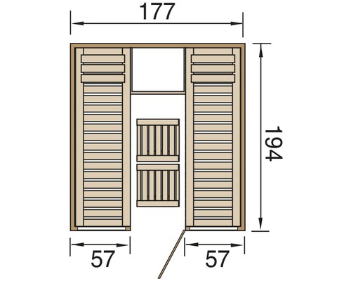 Weka Kaarina GT Gr. 2 modulaire sauna zonder oven en raam, met grafietkleurige volledig glazen deur