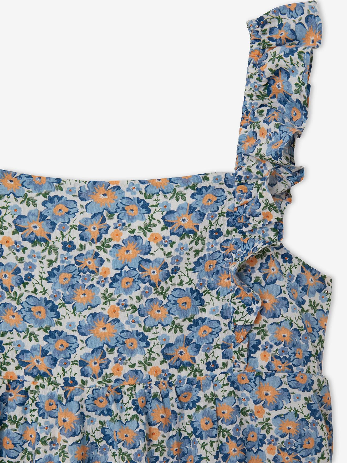 Vestido longo de alças finas com babados, para meninas, estampa amarelo escuro.