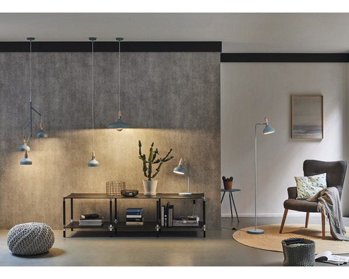Staande lamp, 1-lichts, H 158 cm, Neordic Juna, hout/koper/zachtgroen