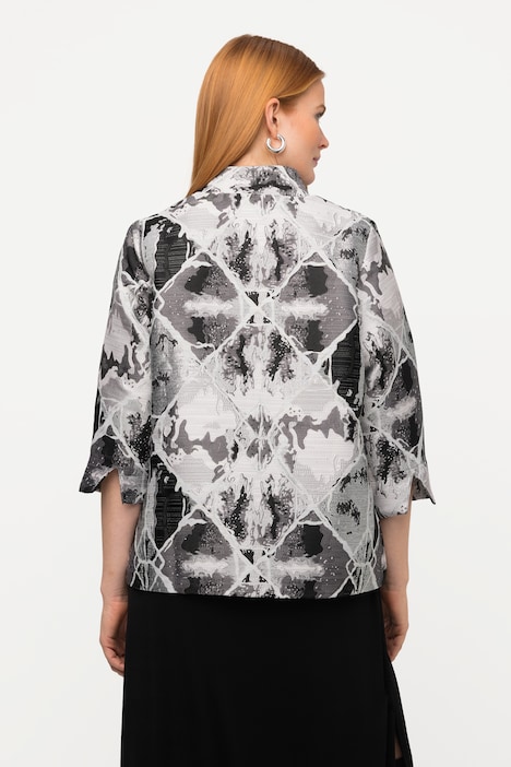 Blazer, Jacquard-Karo-Design, Stehkragen, 3/4-Tulpenarm