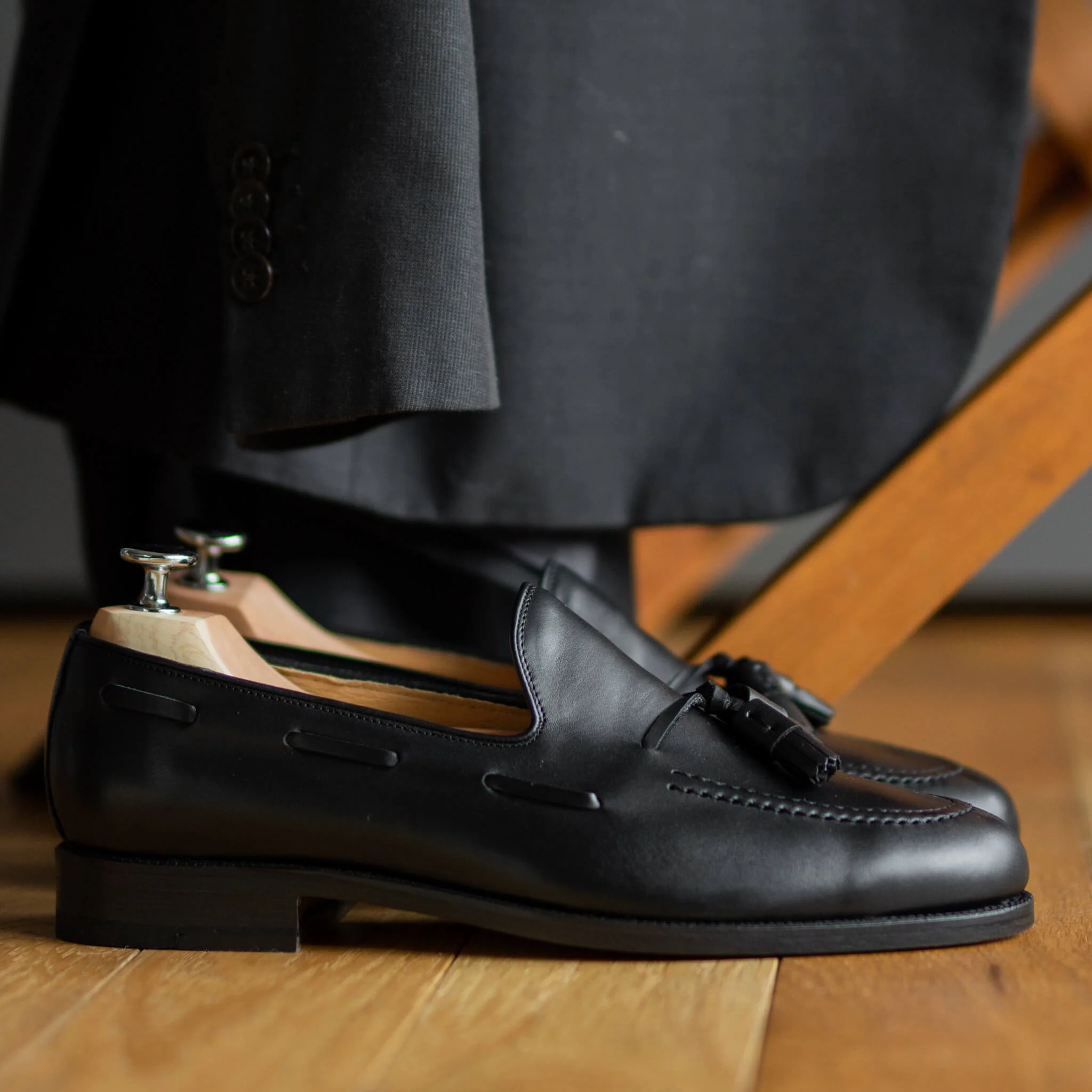 Micky-Mocassin à glands en cuir noir