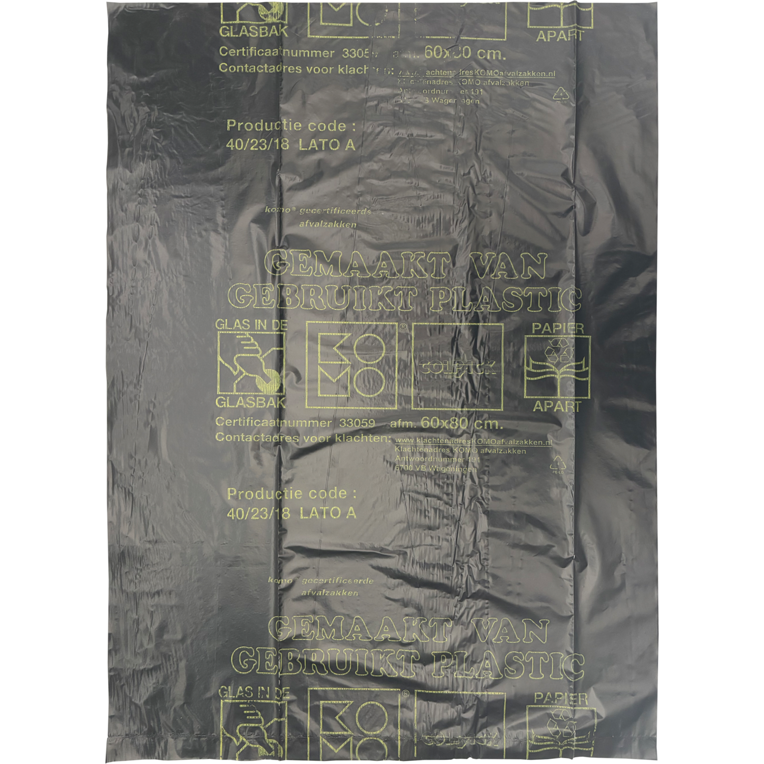 KOMO Afvalzak, Gerecycled LDPE, 60x80cm, grijs