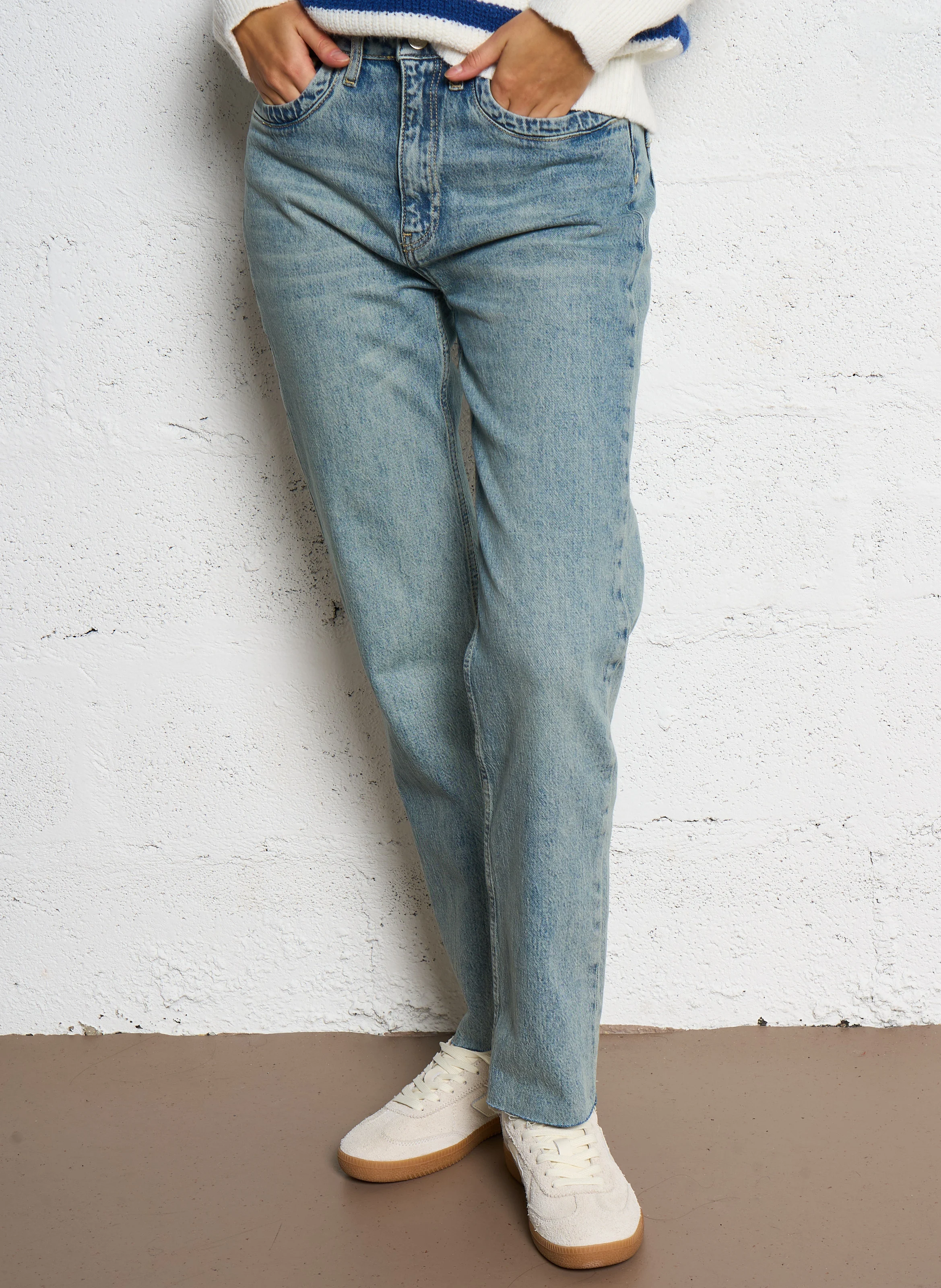 MILO - Jean droit taille haute en coton mélangé | Bleu