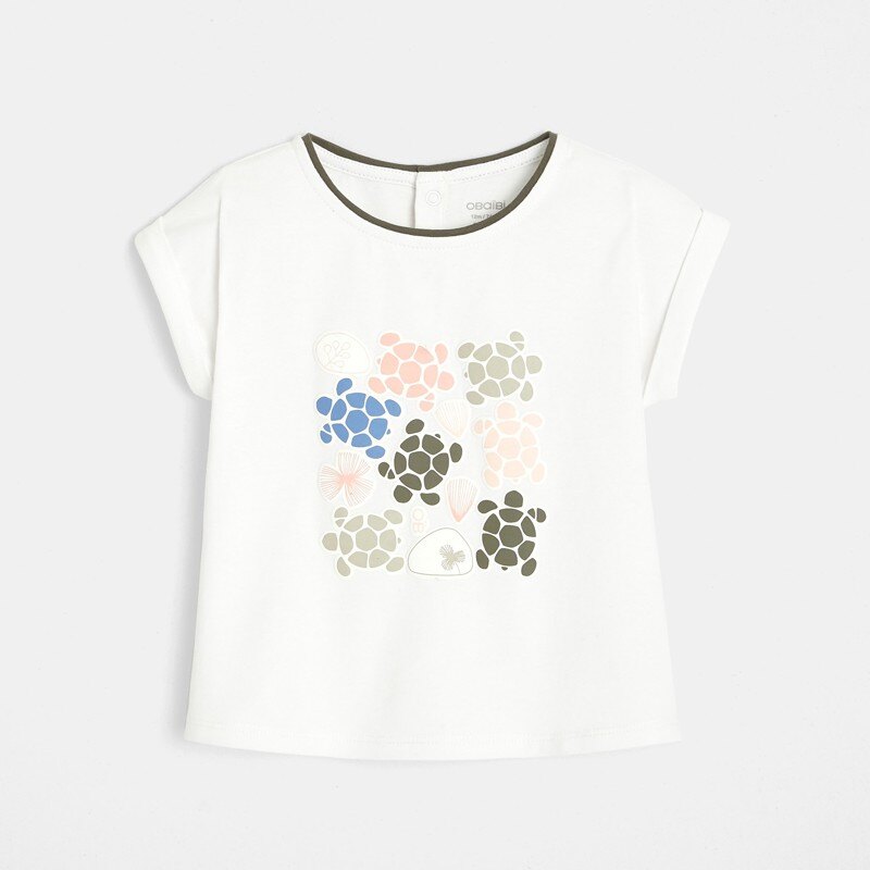 T-shirt à motif tortues blanc bébé fille Blanc