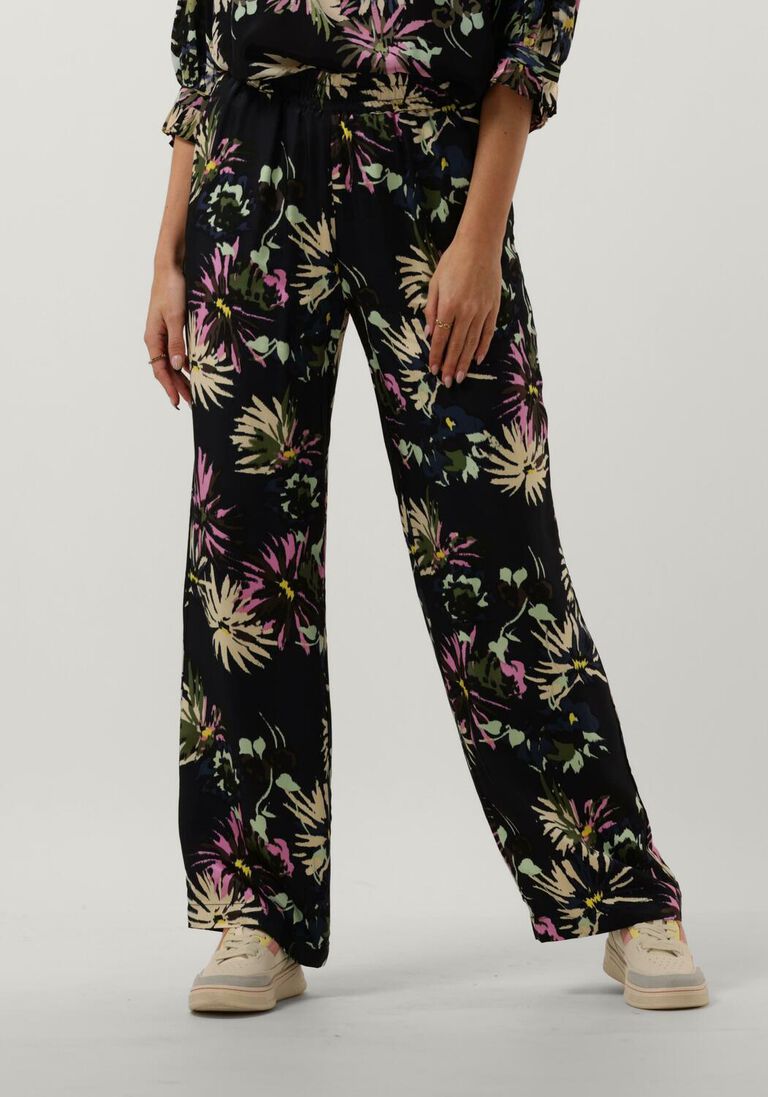 SCOTCH & SODA zwarte scotch & soda wijde broek gia - mid rise wide leg printed silky trousers