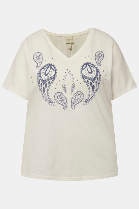 T-Shirt, Flockdruck, V-Ausschnitt, Halbarm, Biobaumwolle