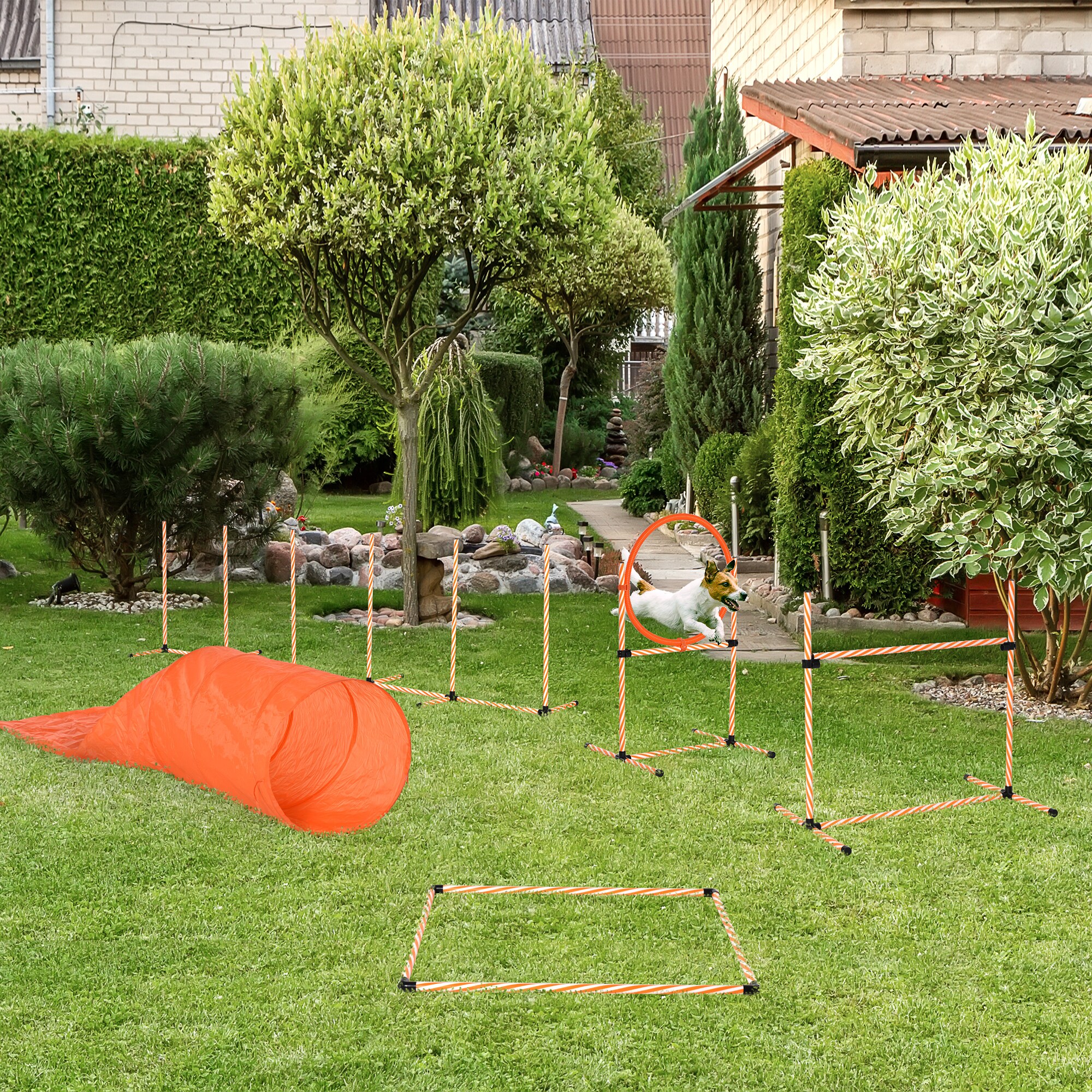PawHut Hunde Agility Set 5-teilig orange, weiß 328 x 67 x 93 cm (LxBxH)