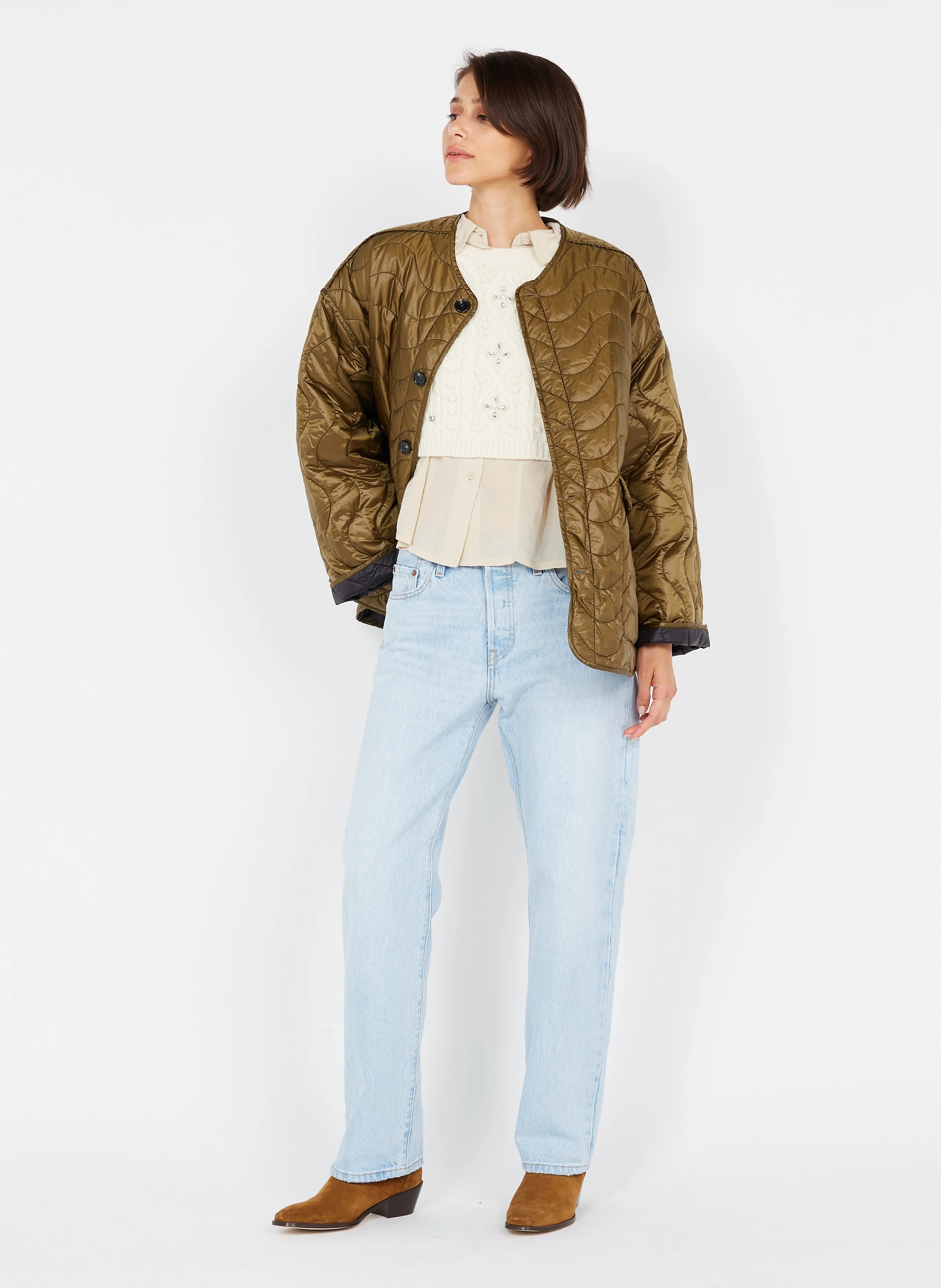 QUILLY - Veste col rond matelassée | Noir