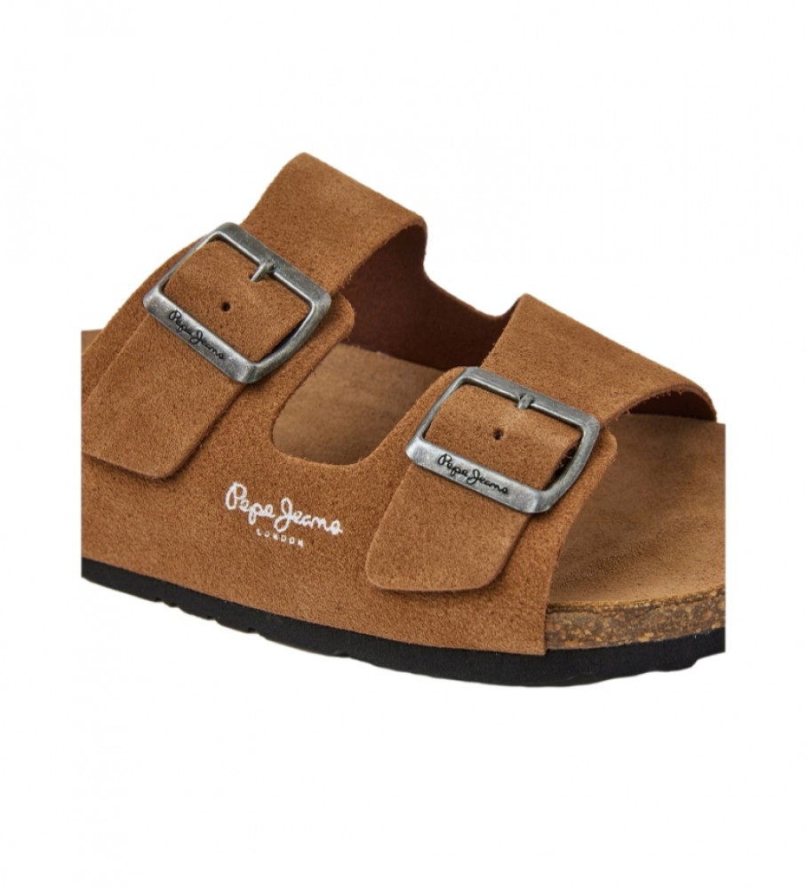 Sandálias Pepe Jeans em couro camurça marrom de origem animal