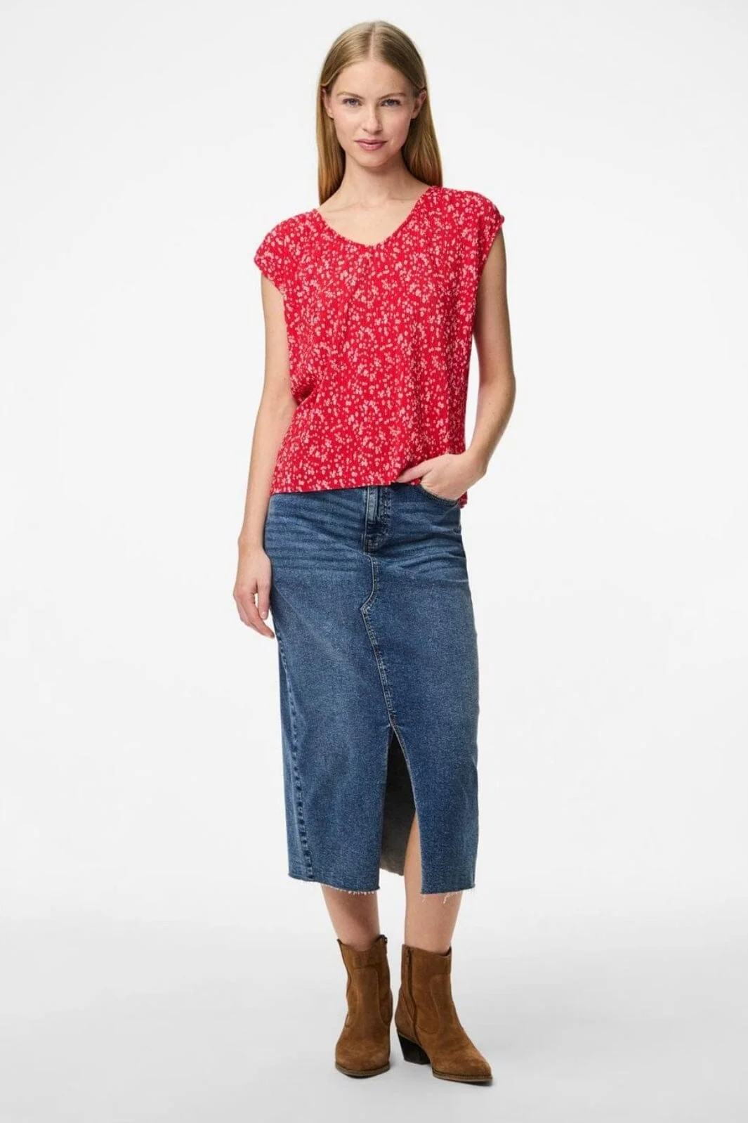 Pieces Pcflora Ss V-Neck Top
