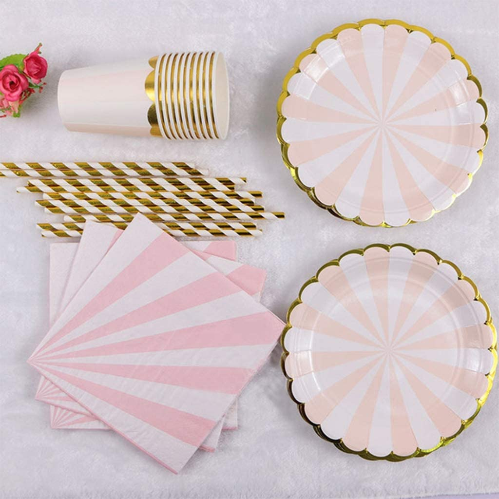 (65-tlg. Set) Einweg Geschirr Party Tisch Dekoration - Rosa / Gold