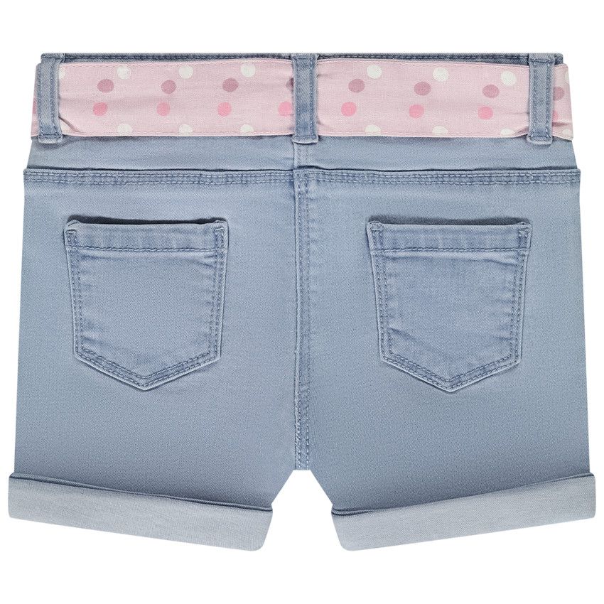 Short en denim avec ceinture foulard et coeurs en sequins pour bébé fille - Bleu