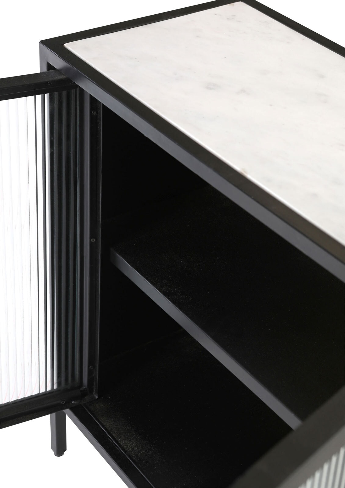 Kommode 70 x 72 cm Platte Marmor weiß/Türfront Strukturglas