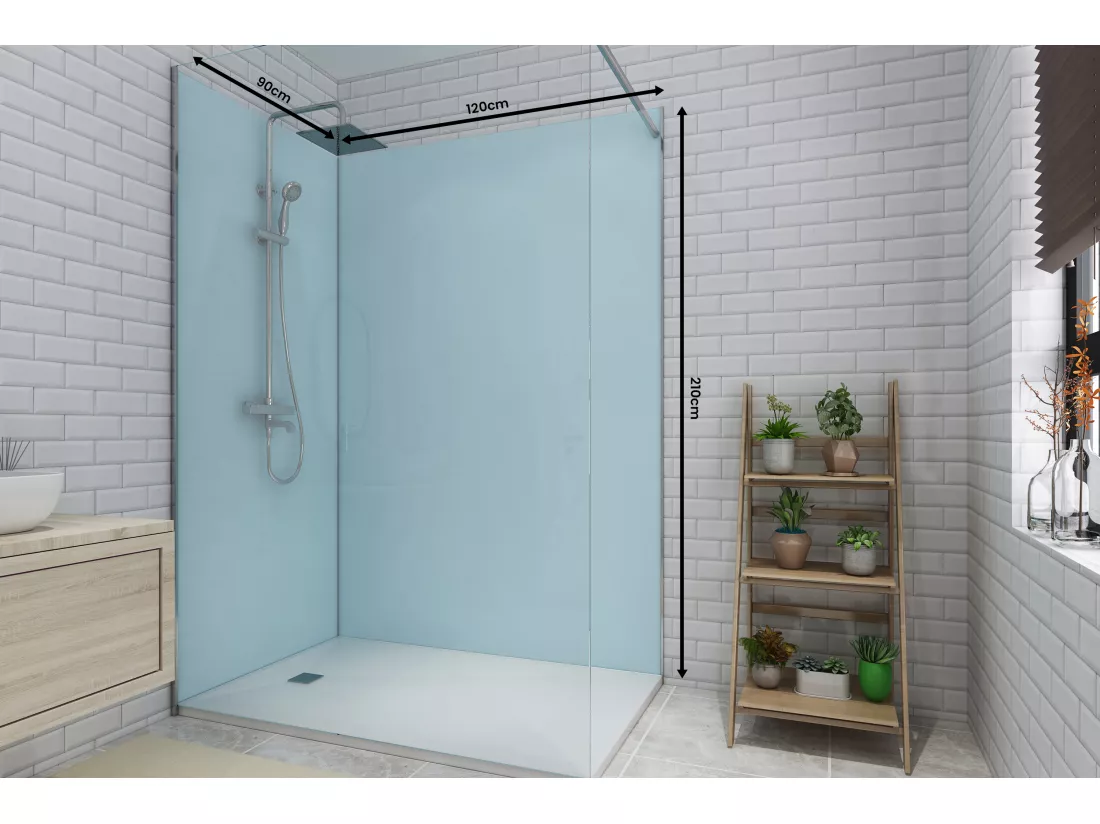 Lot de 2 panneaux muraux de douche bleu en aluminium avec profilés - L90 x L120 x H210 cm - ITZIAR