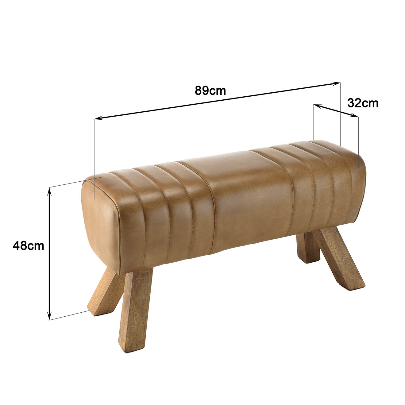 Macabane Banc matelassé en Cuir pieds inclinés en Manguier marron - 89x32x48 cm