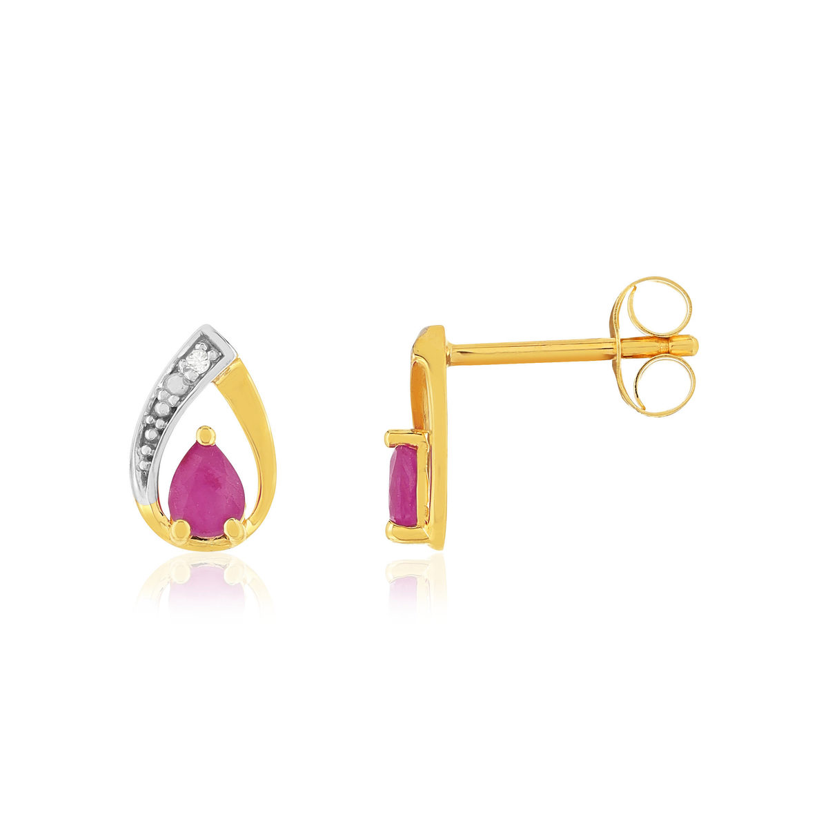 Boucles d'oreille or 375 jaune rubis diamants