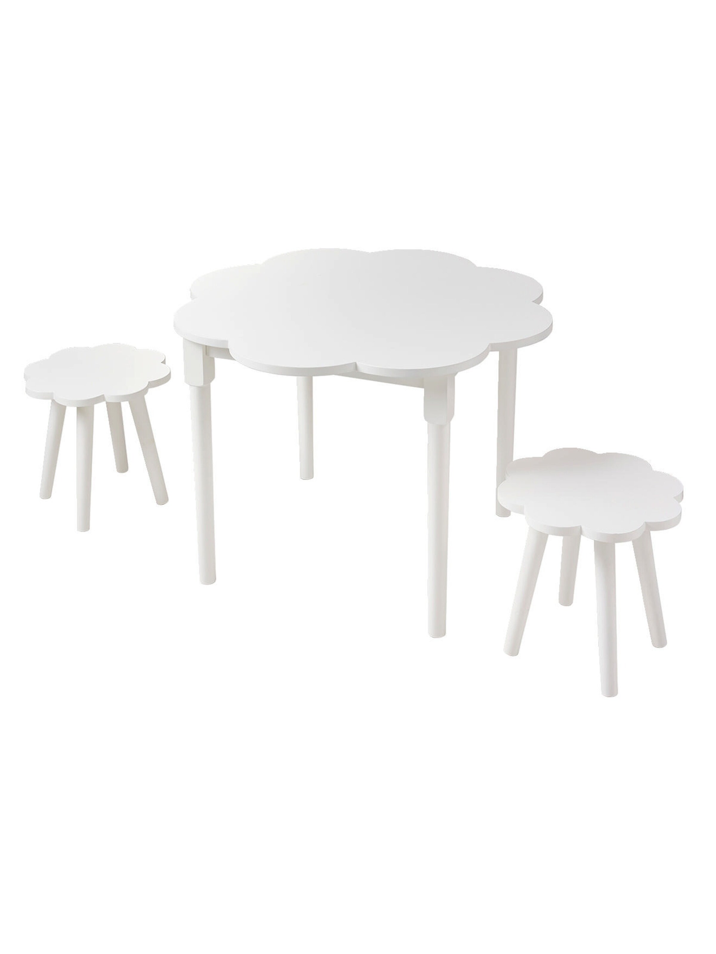 Vertbaudet Kinderzimmer-Set: Spieltisch & 2 Hocker, Blumenform wollweiß