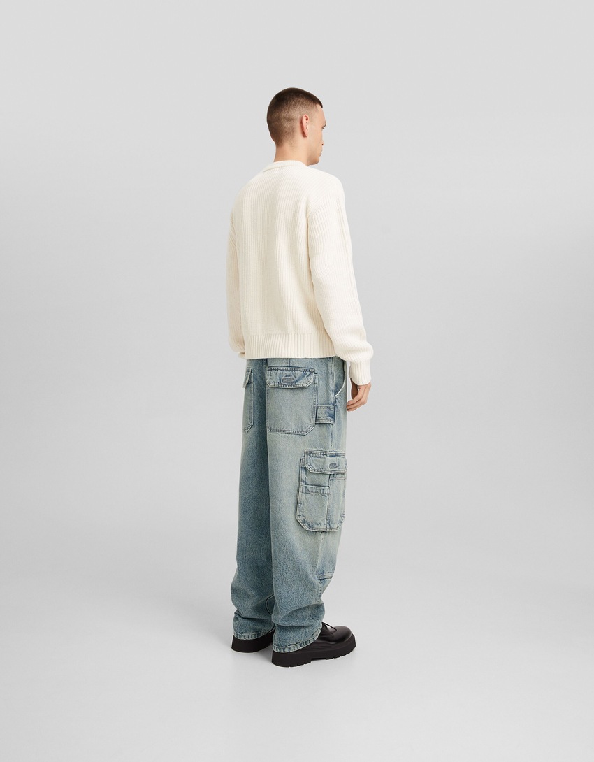calça cargo estilo skater com efeito desbotado