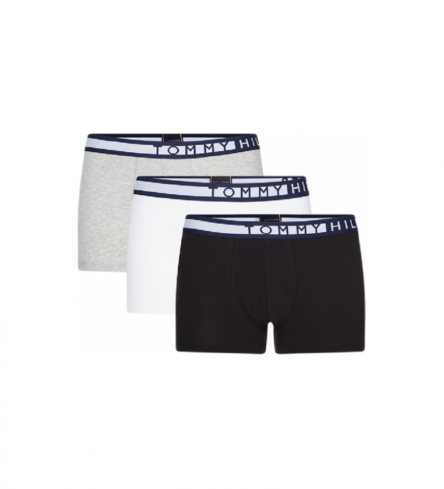 Conjunto de 3 Cuecas Boxer Tommy Hilfiger UM0UM012340SA Branca, Cinza e Preta