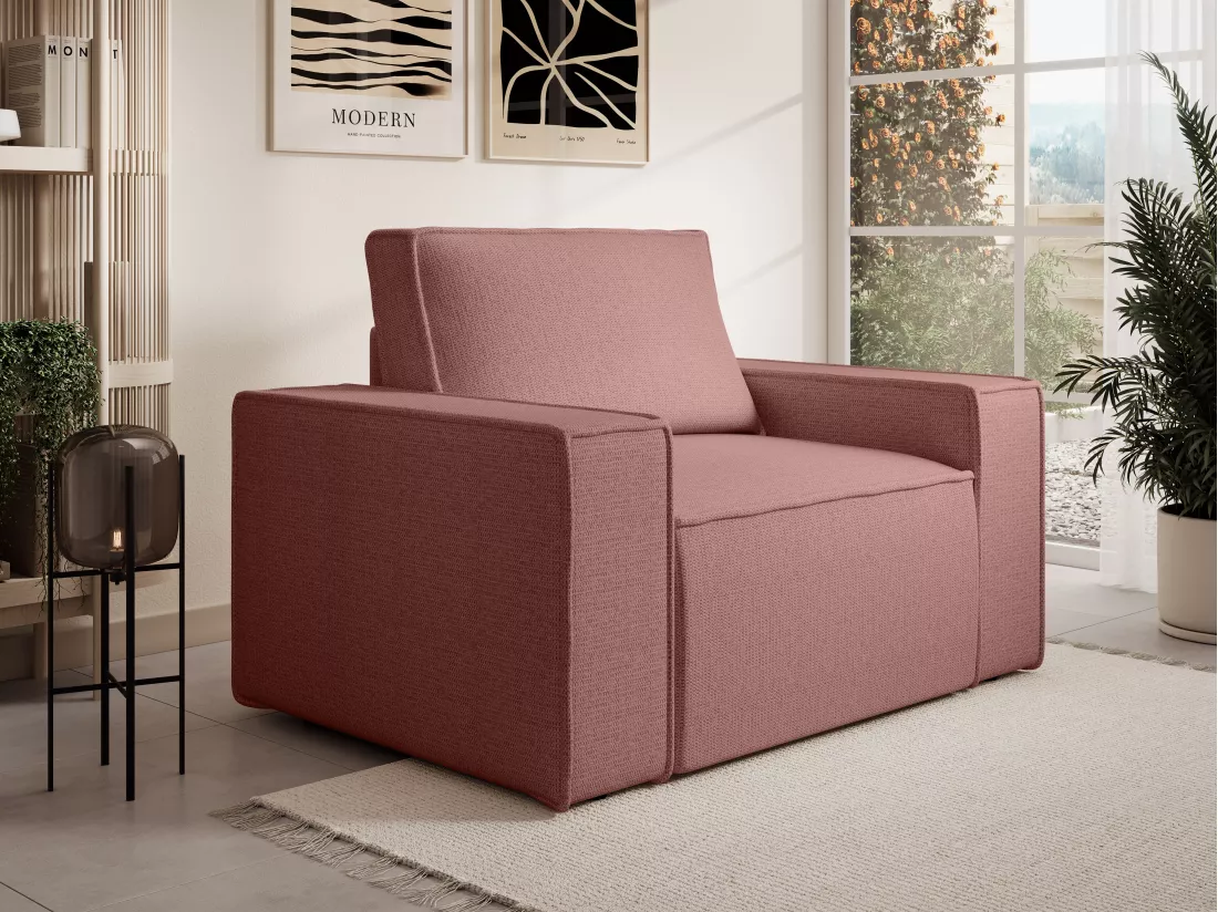 Fauteuil en tissu texturé terracotta AMELIA