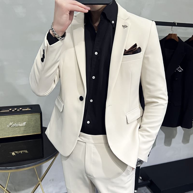 Blueforce - Set: Effen blazer met één knoop + Hoge taille rechte broek