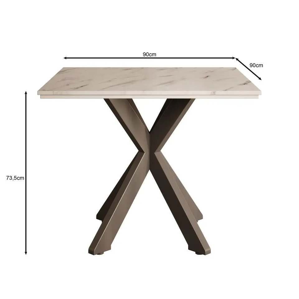 Meubella - Eetkamertafel Pacey - Zwart marmerlook - 90 cm
