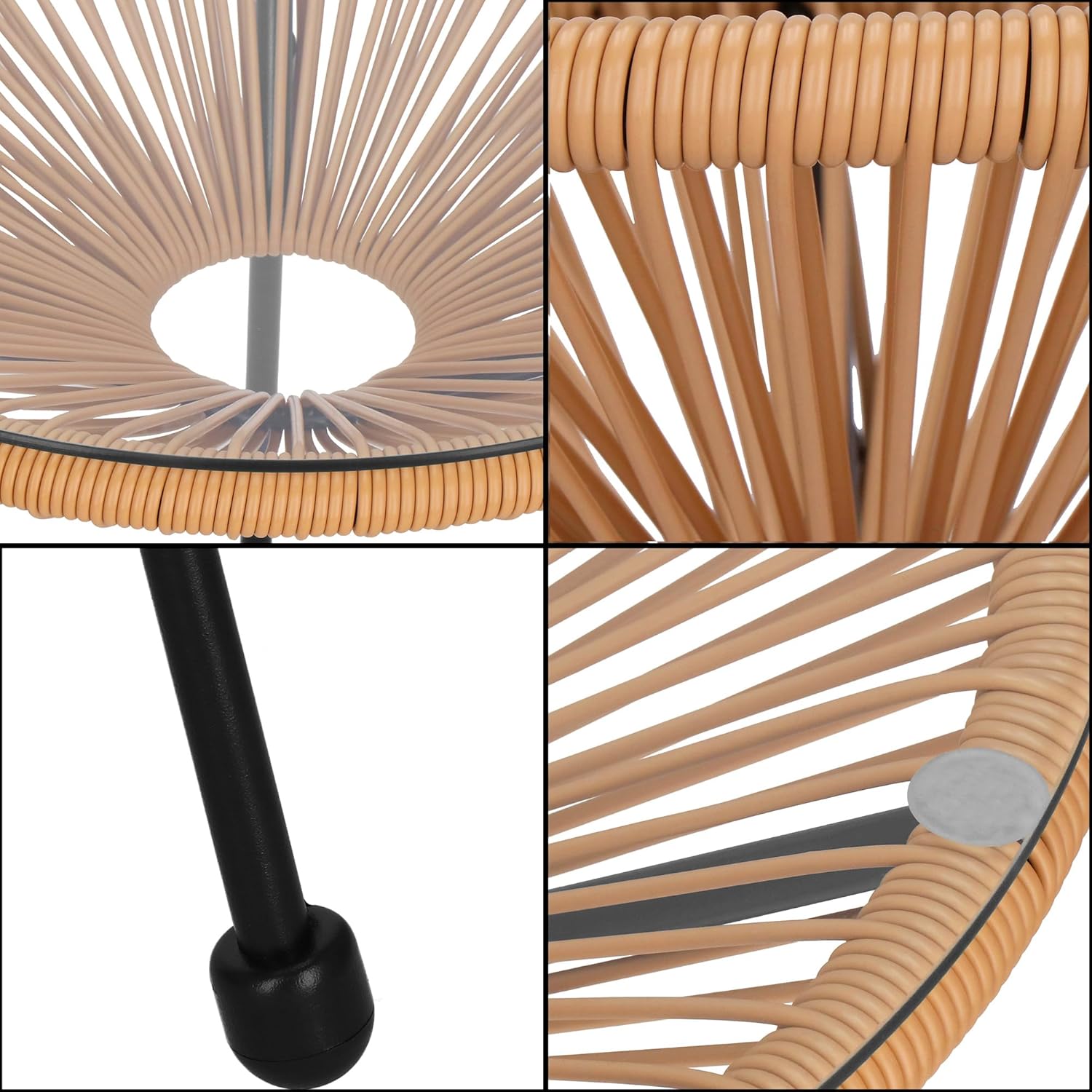 SPRINGOS Acapulco Gartenstühle 2er-Set inkl. Glastisch wetterfest Rattan Lounge Gartenmöbel Set Balkonstuhl rundes Design Terrasse Outdoor Loungechair