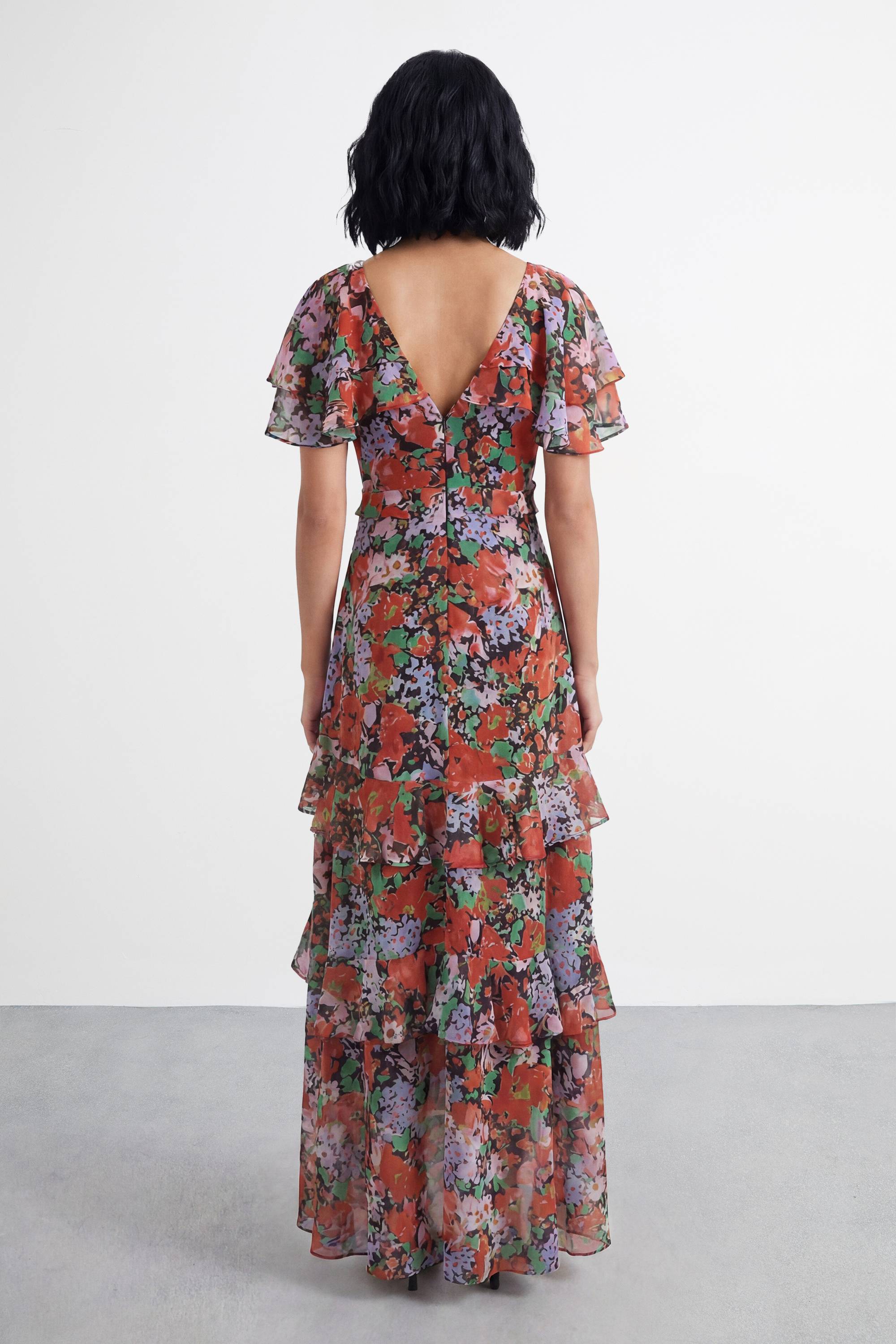 Warehouse Robe Maxi À Imprimé Fleuri Avec Volants Et Manches Papillon Petite