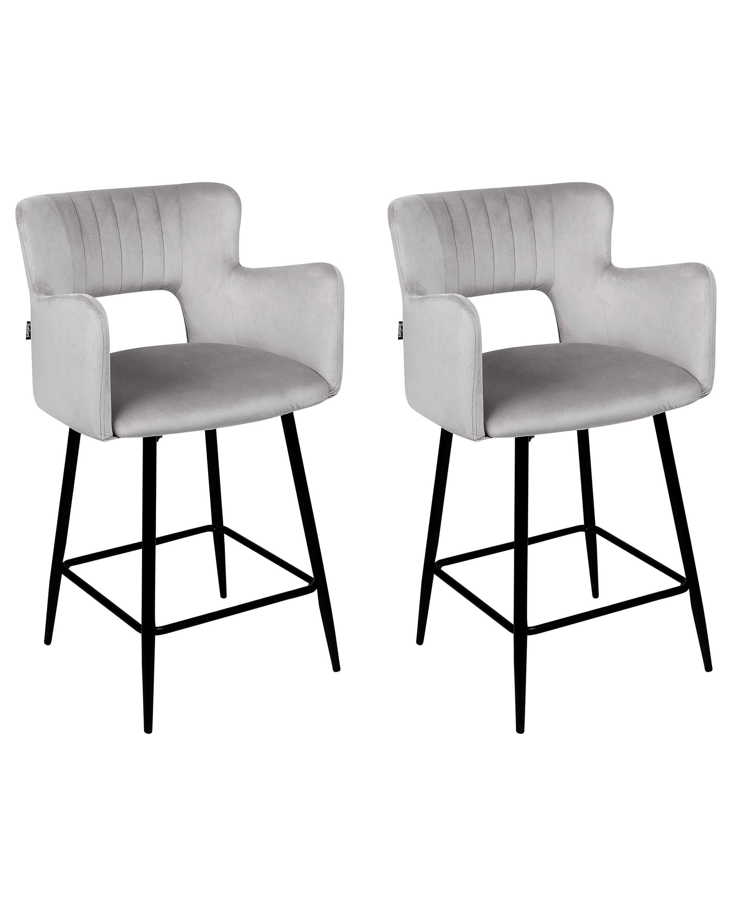 Set van 2 barstoelen SANILAC Fluweel Lichtgrijs