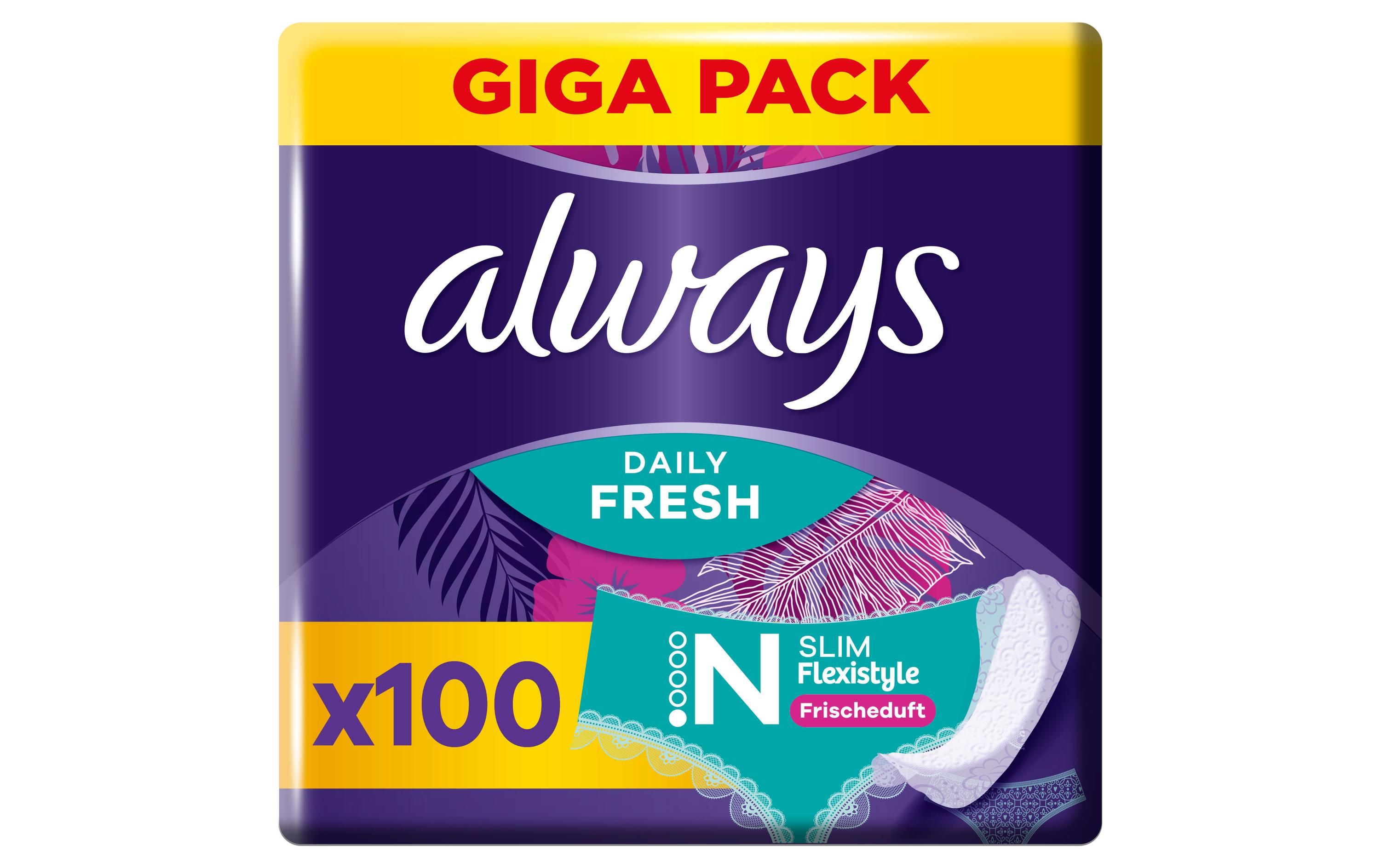 Slipeinlage Daily Fresh Flexistyle Slim 100 StückHochwertige Einlagen mit saugfähigem Kern und Frischeduft