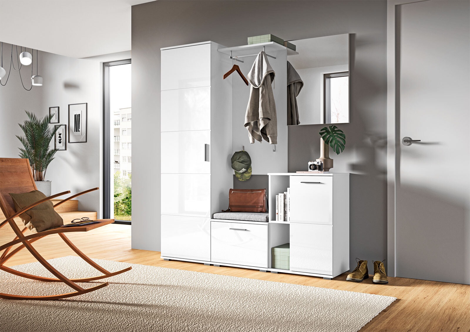 Garderobenschrank Prego 55x191x37 cm weiß hochglanz