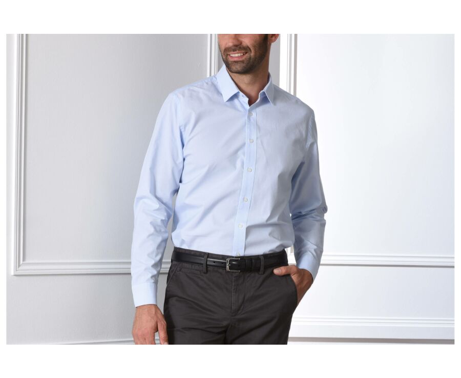 Chemise à fines rayures bleues - Col français - ANTOINE