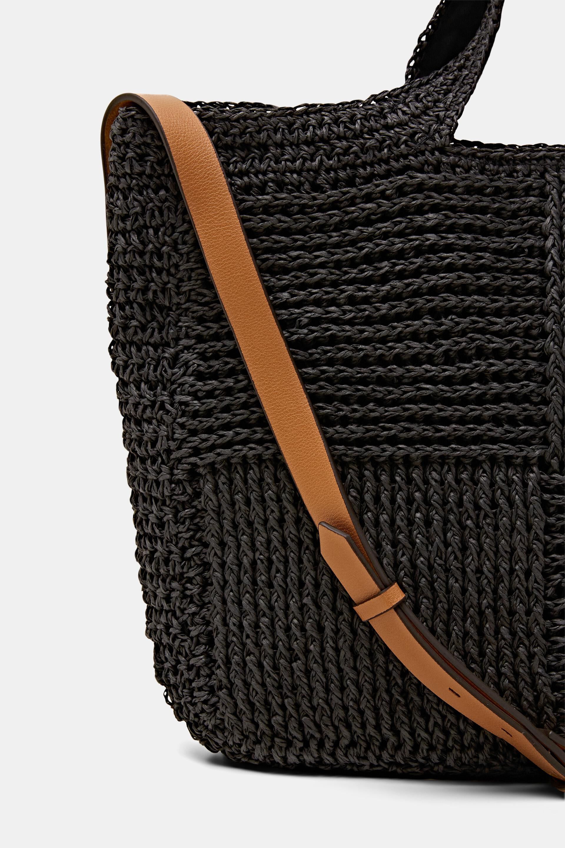 Sac en raphia tissé bordé de similicuir