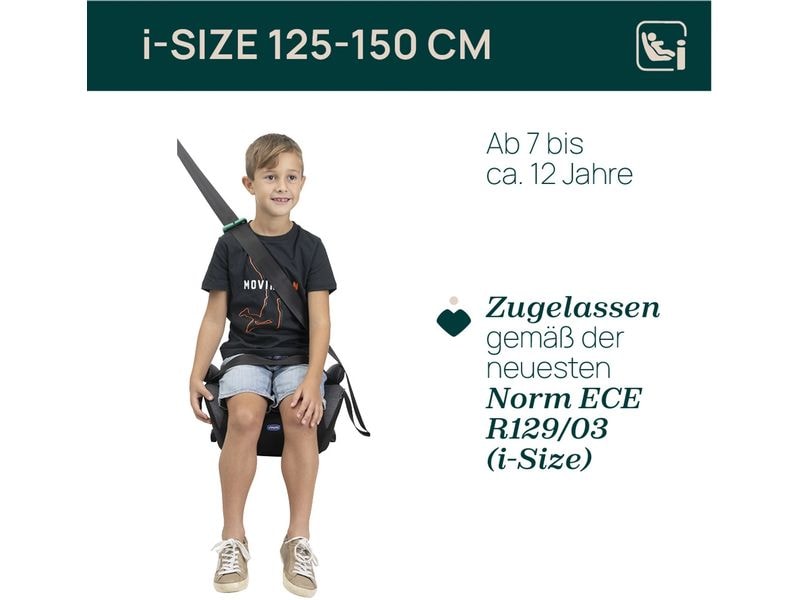 Chicco Sitzerhöhung Quasar Fix i-Size Stone Sitzerhöhung, einfache Installation im Auto
