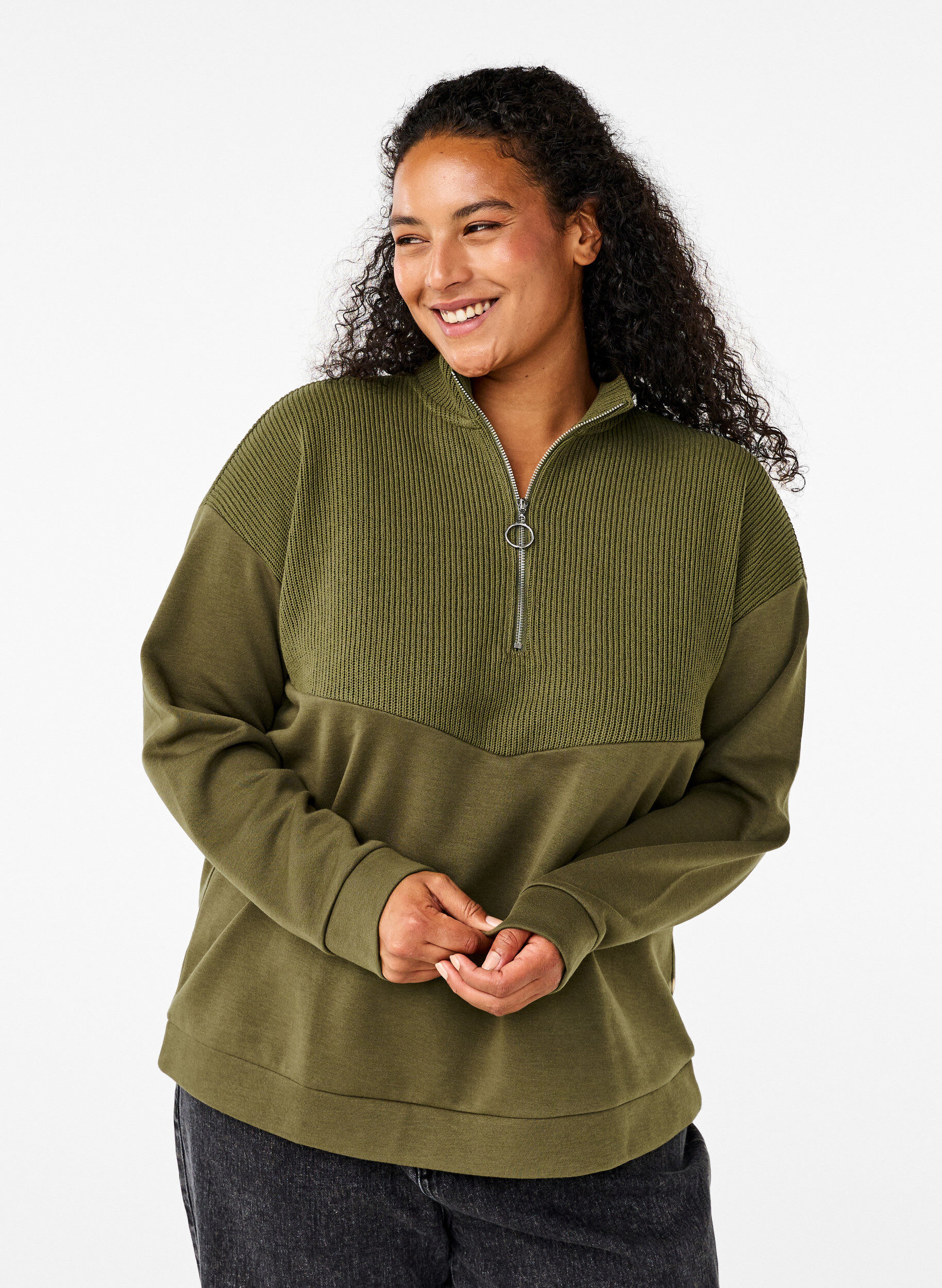 Sweatshirt med strik og lynlås