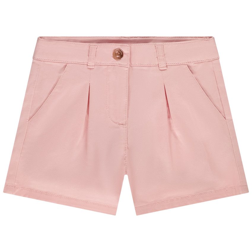 Short en twill uni effet pince pour fille - Rose