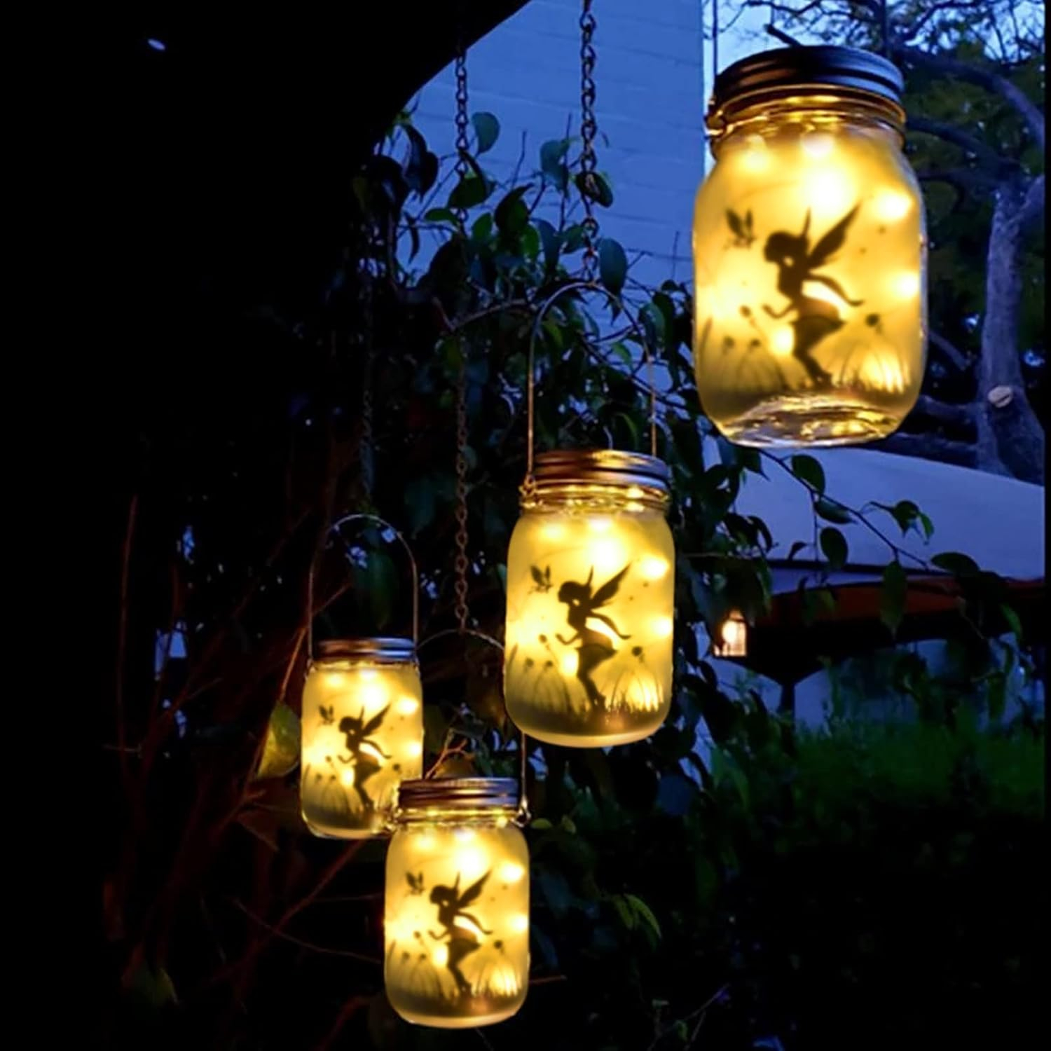 (13x7cm) 20 LED's Solar Laterne Fee im Milchglas Outdoor Deko Gartenleuchte mit Lichterkette IP65 - Warmweiss