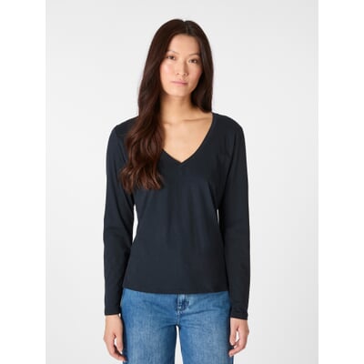 Damen-Longsleeve V-Ausschnitt, Navy