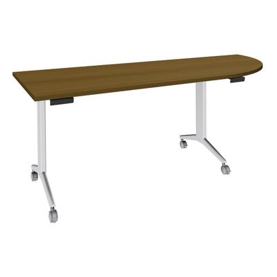 Table de réunion abattantes angle à droite - L200 x P80 cm - pied blanc - plateau imitation noyer