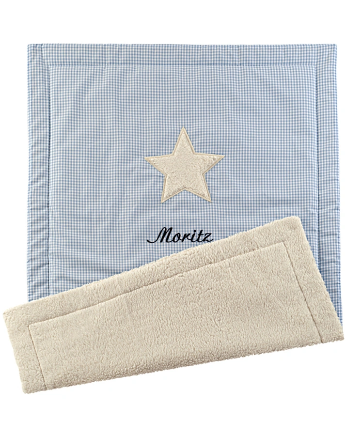 Personalisierte Babydecke STERN hellblau (Farbe: rot)