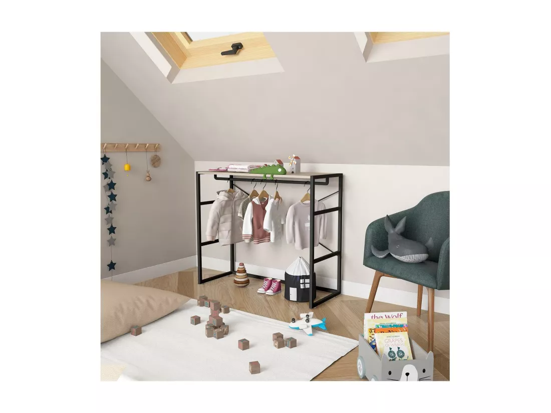 Portant vêtements sous combles penderie noir L100 x H85 cm