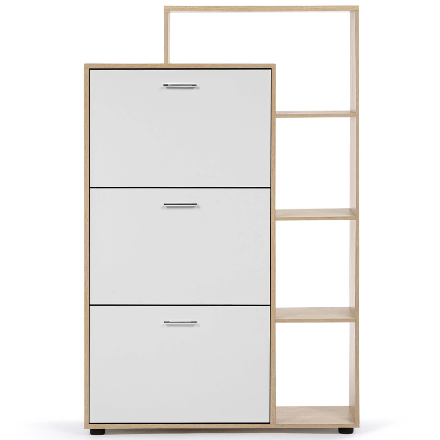 Meuble à chaussures 18 paires KLARK imitation hêtre 3 portes blanches avec étagère