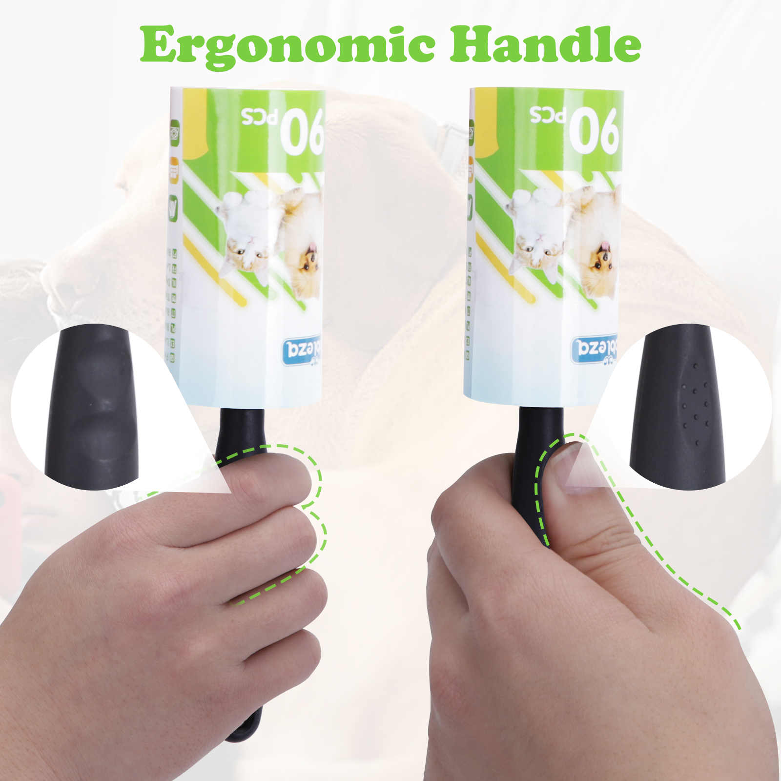 Rolo adesivo para fiapos, 720 folhas, multiuso, remove pelos de animais, ideal para roupas, poeira e fiapos. Inclui 8 rolos e 2 cabos.