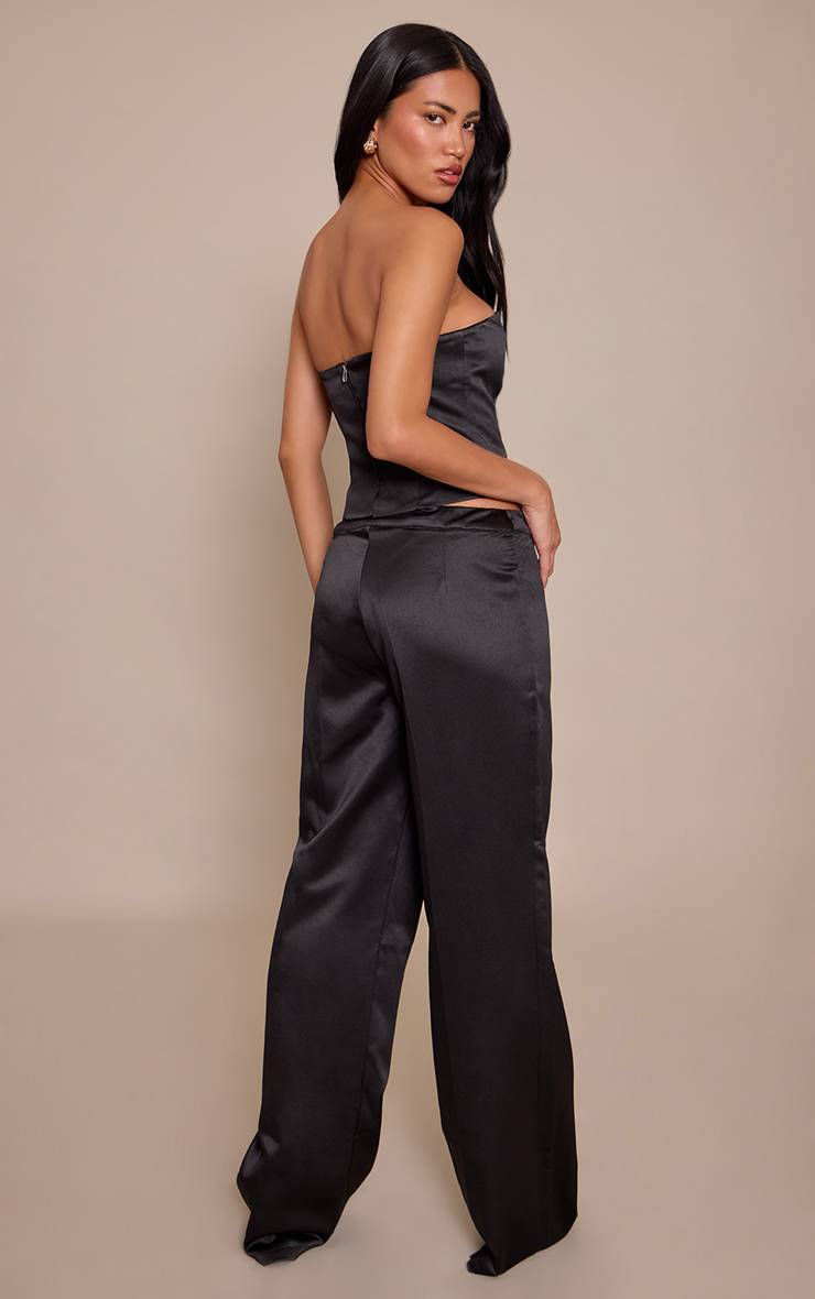 Noir Pantalon Droit Taille Basse En Satin