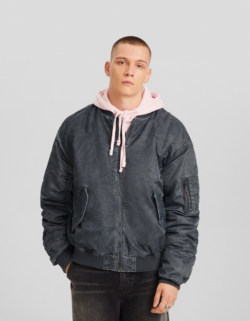 Jaqueta bomber de nylon desbotada