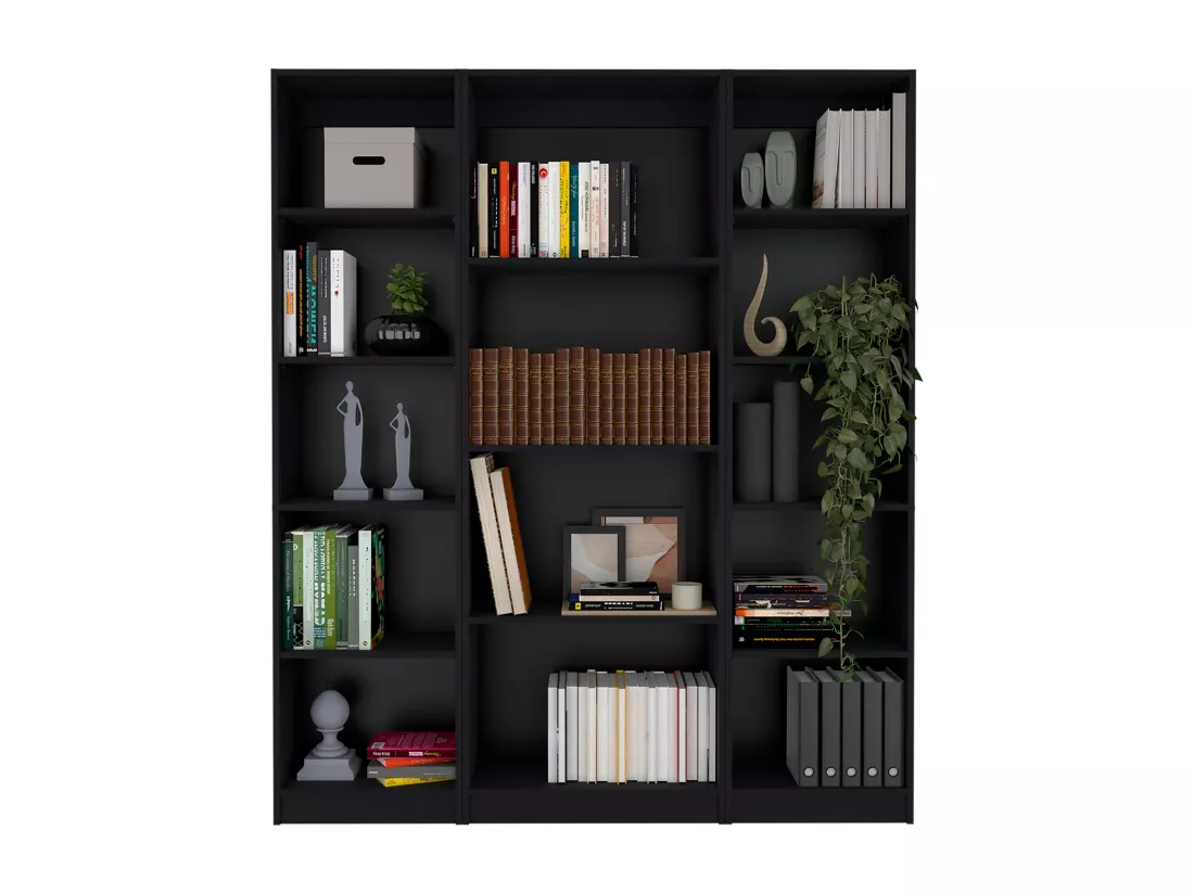 Ensemble d'étagères de bureau à domicile 3 pièces en mélamine avec étagères, 180.6 cm X 152.8 cm X 29.9 cm , Noir