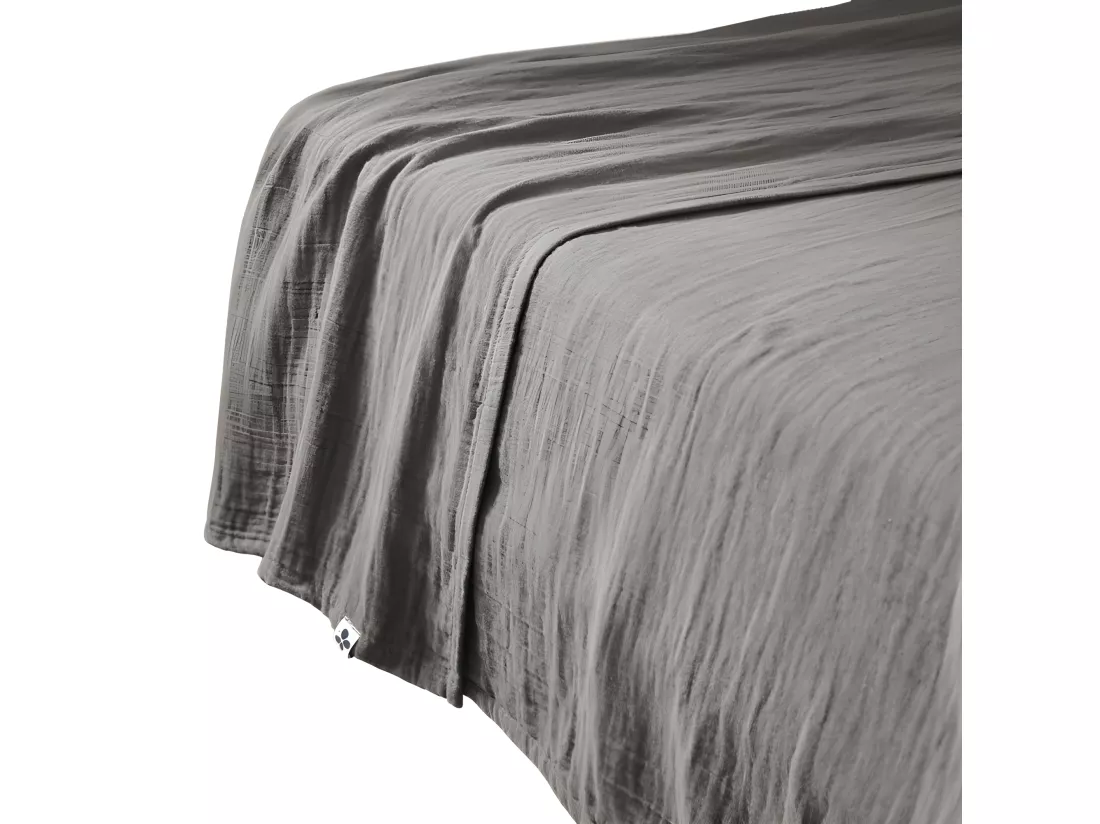 Drap plat 240 x 300 cm en double gaze de coton gris - PEPA