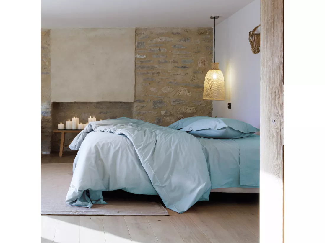 Taie de traversin 43x190 cm percale de coton MANOIR bleu Glacier