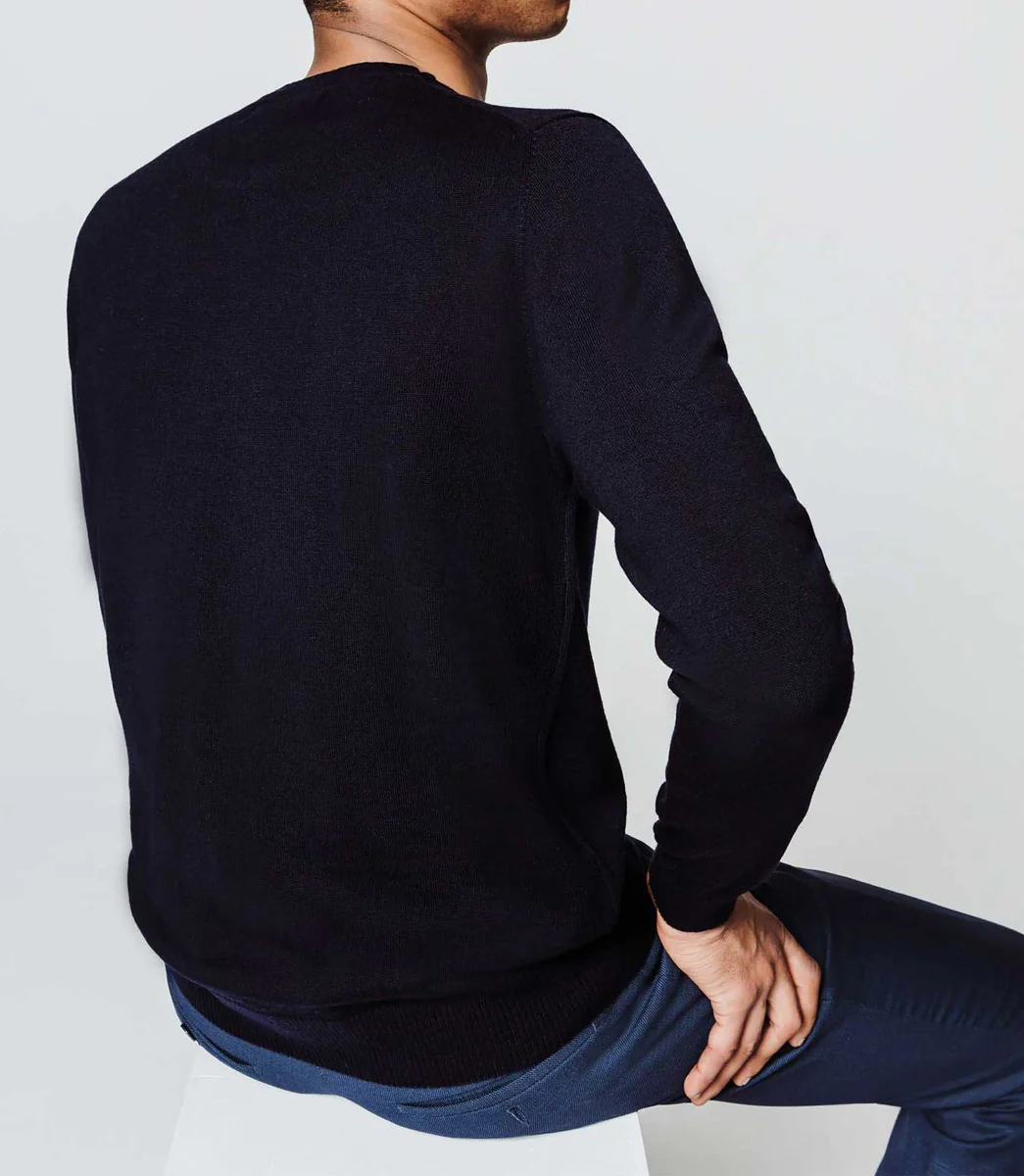 Pull col rond mérinos marine